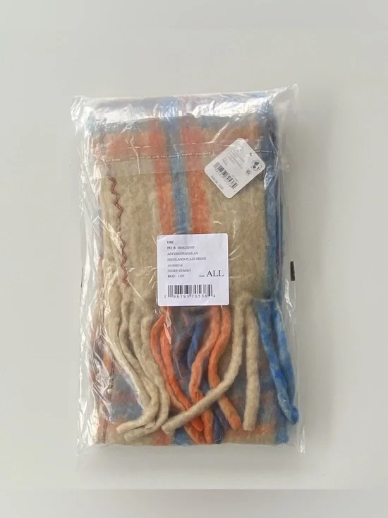 Free People Highland Plaid Scarf, Skinny Plaid Scarf, Color: Ivory-Combo - Picture 5 of 7